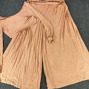 Free People Beach 2 Piece Set SZ Medium Orange Wide-Leg BOHO Cropped Long Sleeve